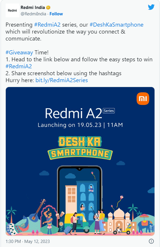 3g手机:Redmi A2 手机官宣 5 月 19 日登陆印度：后置双摄、5000mAh 电池